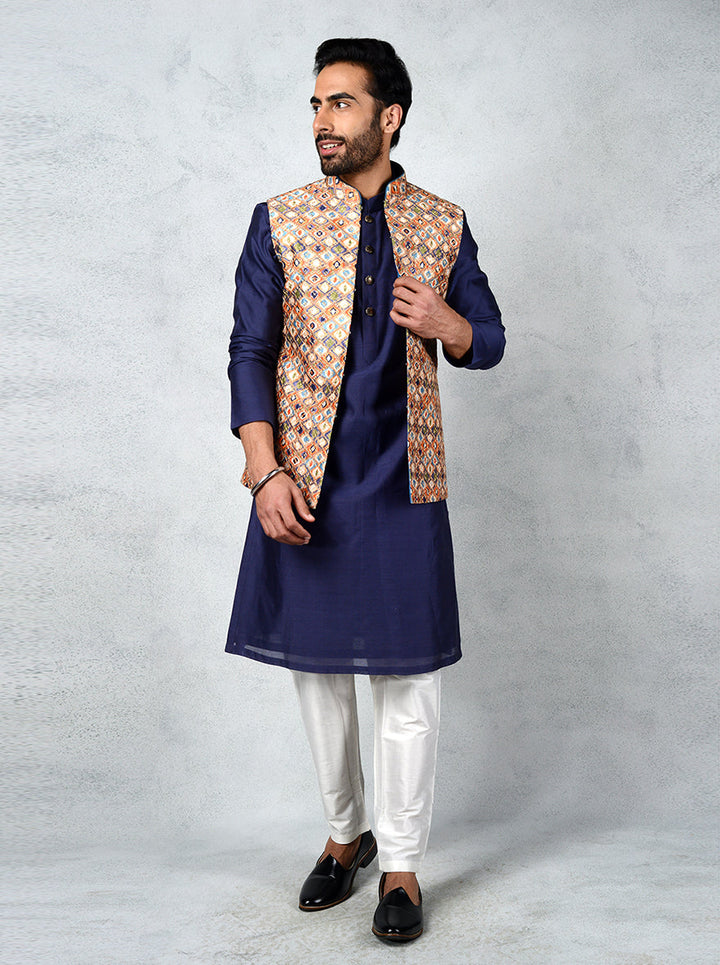 Blue & Orange Bandhgala Jacket | Stylish Nehru Jacket for Men