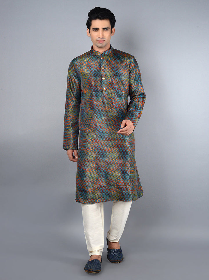 Trendy Blue Kurta Set made from soft silk blend, ideal for family gatherings and celebrations.