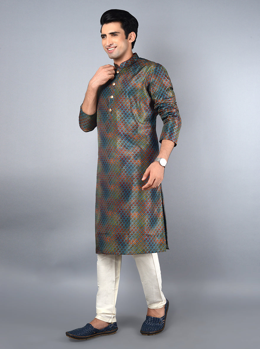 Comfortable Blue Kurta Pajama designed from luxurious silk blend for festive celebrations in the USA.