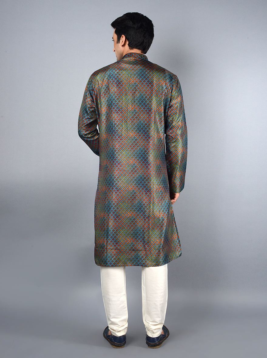 Elegant Blue Kurta Set, crafted from silk blend, ideal for weddings and special events in the USA.