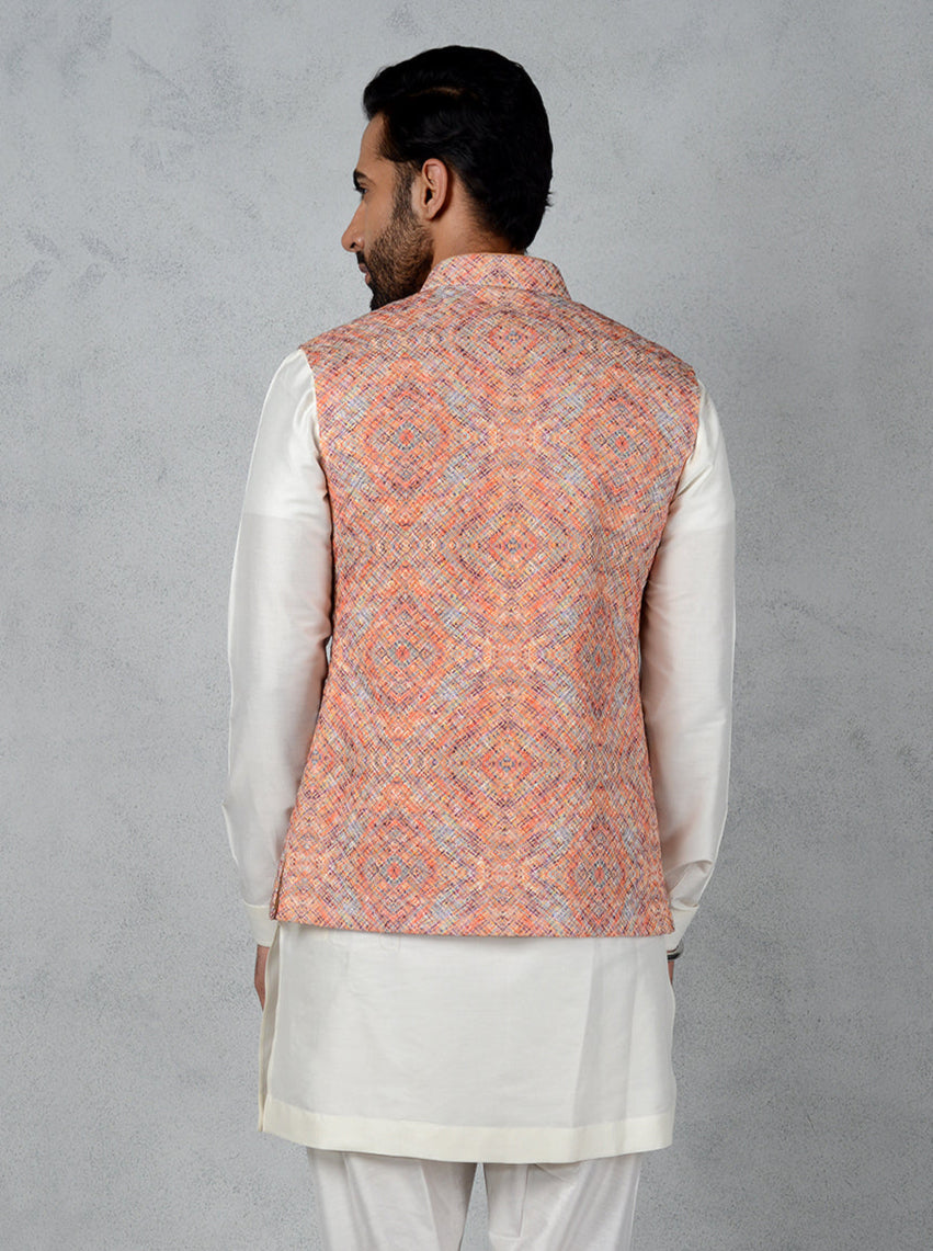 Elegant multicolor silk blend waistcoat, adding a royal touch to your ethnic wardrobe for festive events.