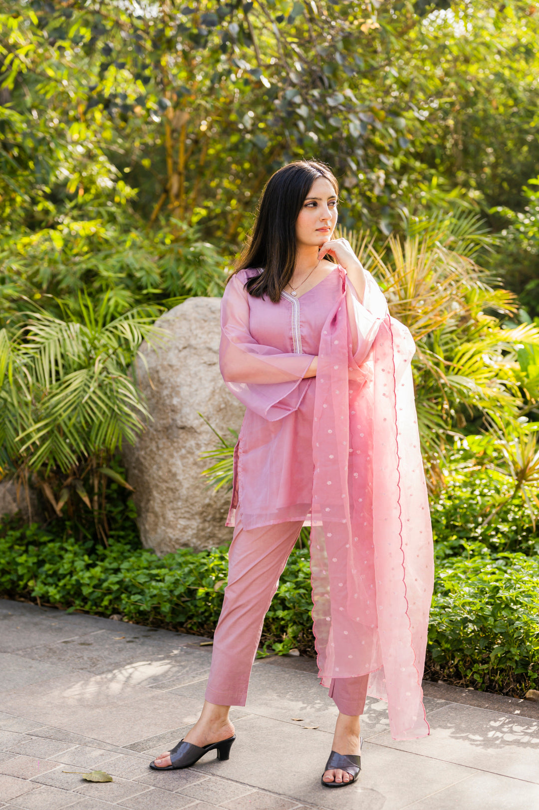 Sophisticated onion pink suit set, perfect for making a statement at work events.