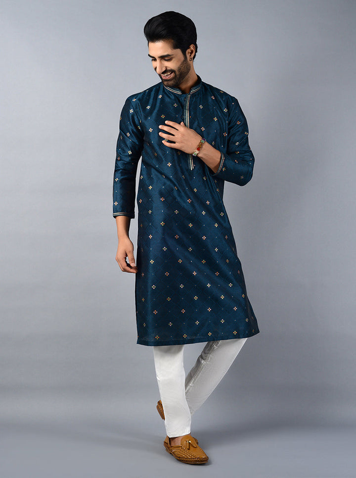 Make a lasting impression with our navy blue kurta set, designed for comfort and elegance.