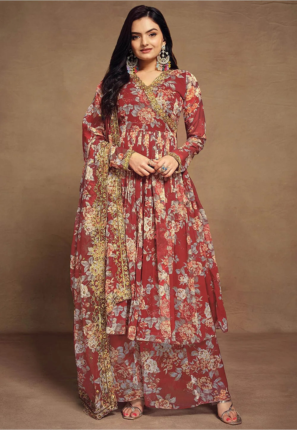 Elegant Salwar Suit | Chiffon Printed with Zari Work