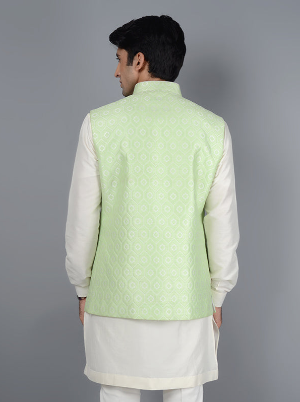 Designer Pista Green Nehru Jacket | Ideal for Modern Celebrations