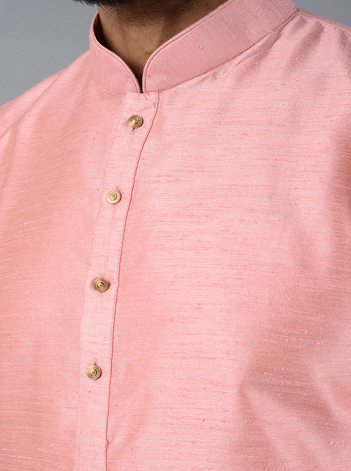 Embrace sophistication with this elegant flamingo pink kurta set for festive occasions.