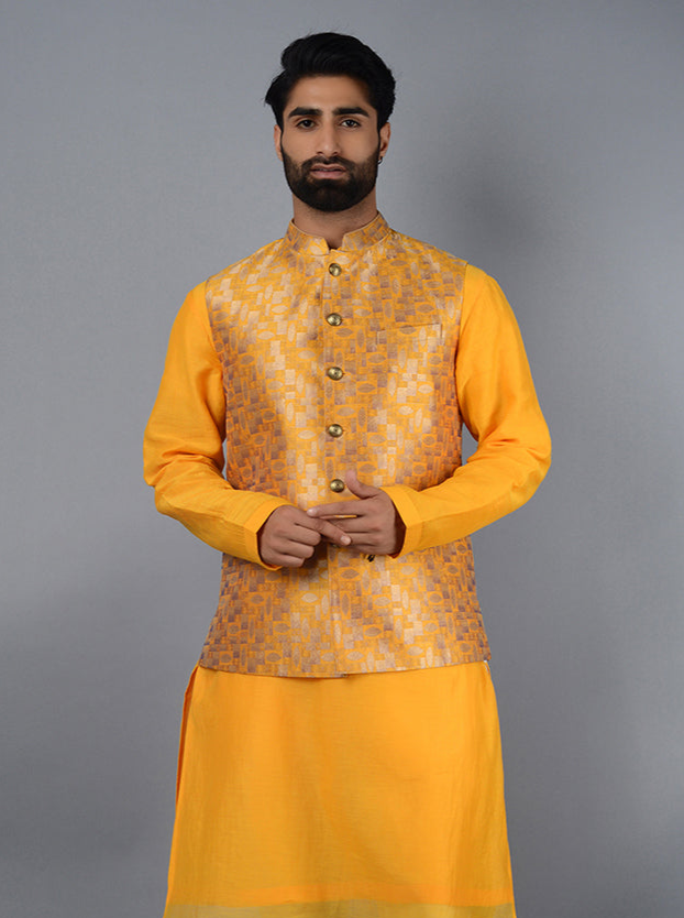 Golden Yellow Bandhgala Jacket | Perfect for High-Profile Events