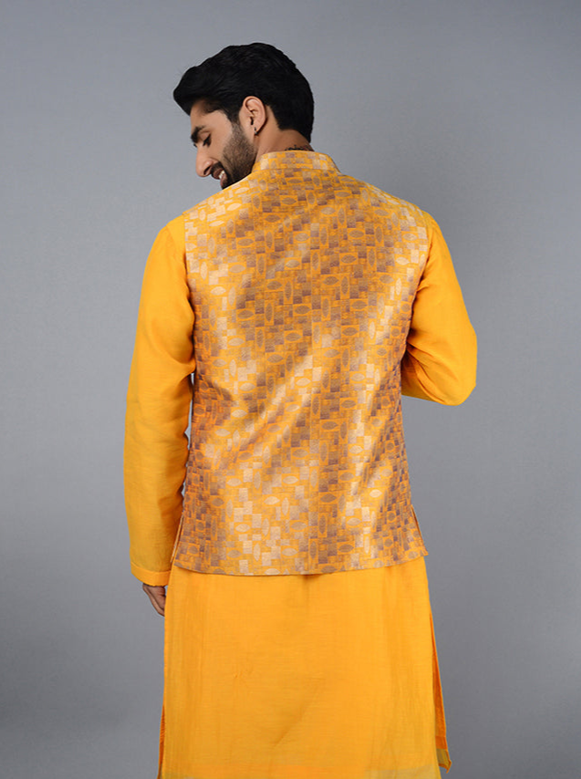 Golden Yellow Bandhgala Jacket | Perfect for High-Profile Events