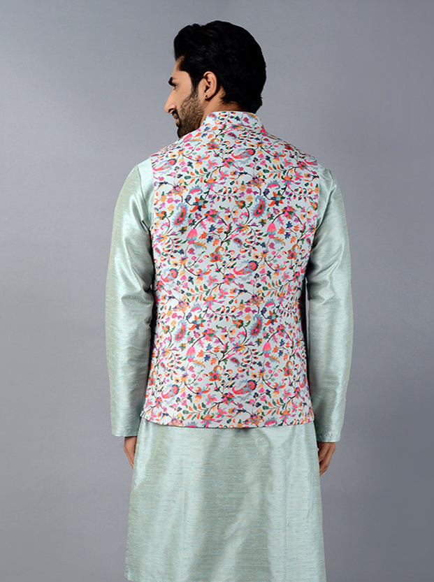 Elegant Ice Blue Bandhgala Jacket | Classic Look for Special Occasions