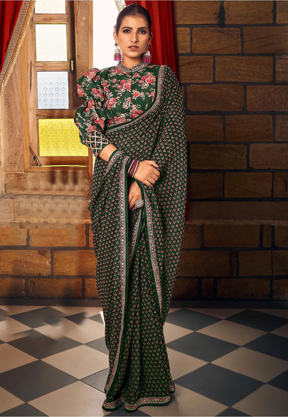 Stunning Georgette Saree | Digital Printed With Lace Work Work for Partywear