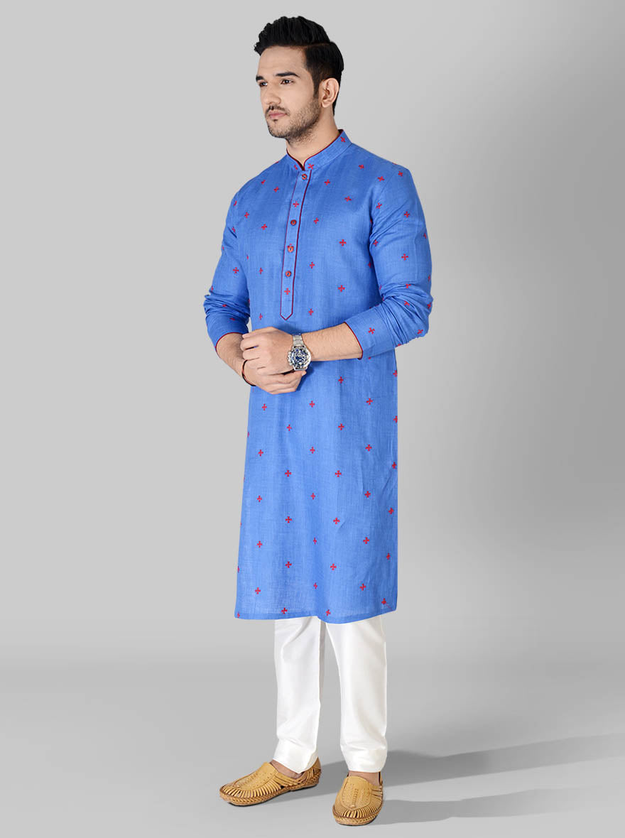 Stylish linen kurta pajama set for men, ideal for casual gatherings and everyday wear.