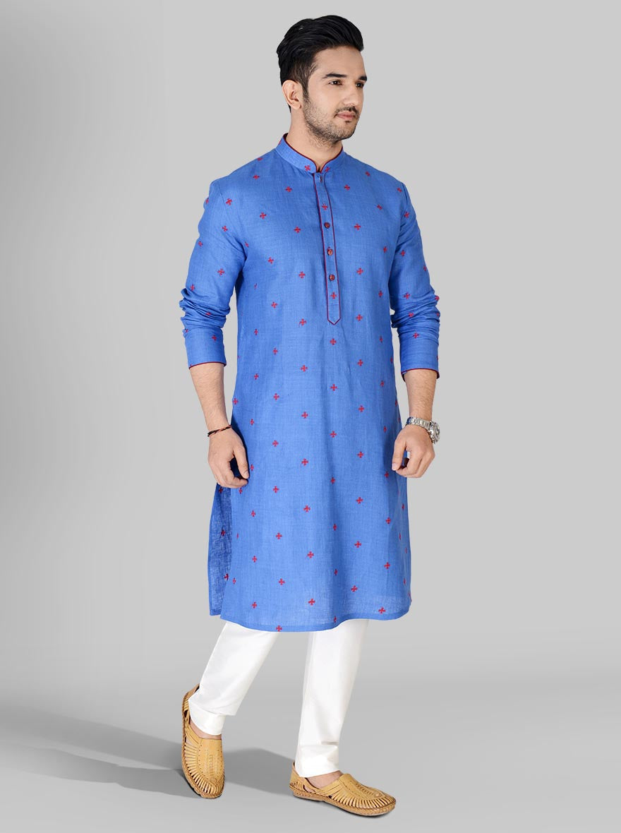 Make a statement with our light cobalt blue kurta pajama, tailored for comfort and elegance.