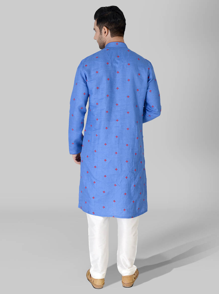 Embrace casual elegance with our light cobalt blue linen kurta pajama set for men.