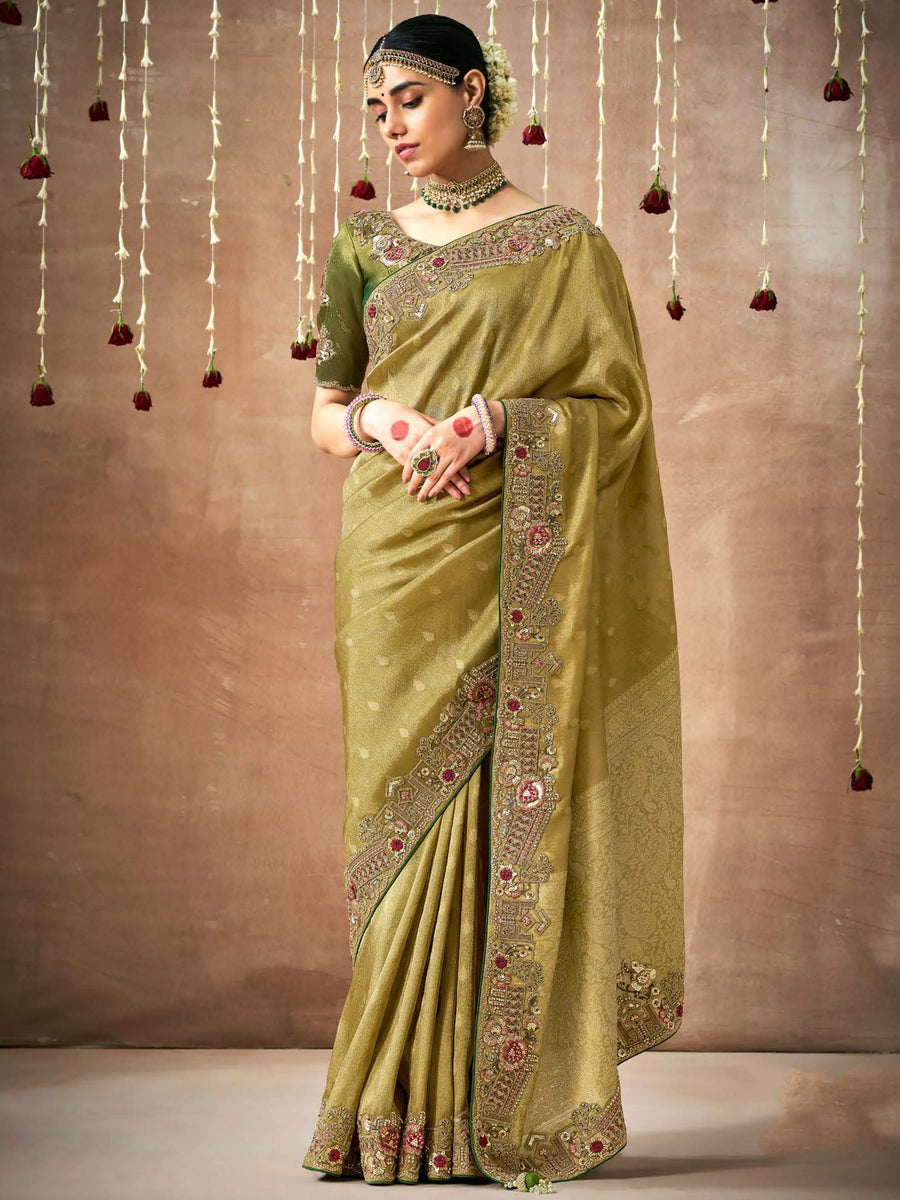 Green silk saree crafted for elegance and style.