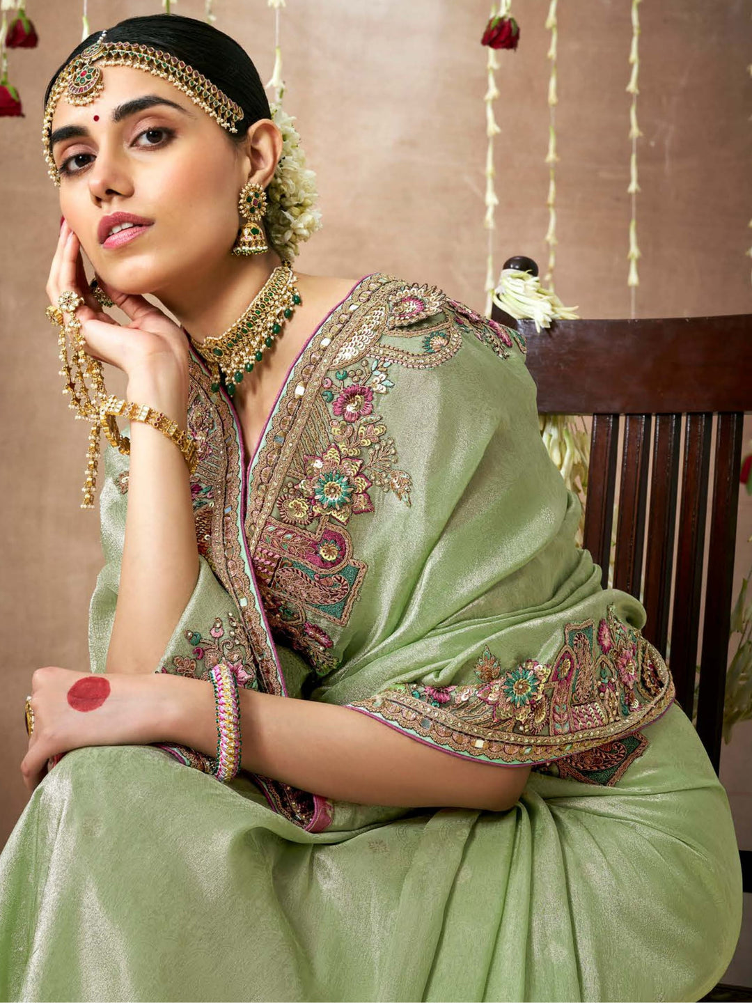 Vibrant color luxurious fabric exclusive attire crafted for elegance and style.