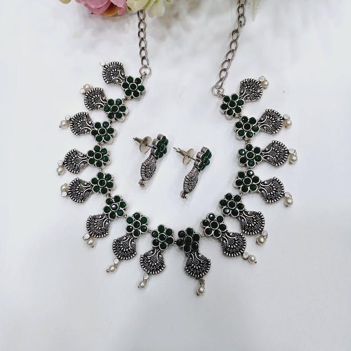 Beautiful oxidised necklace, ideal for festive gatherings.