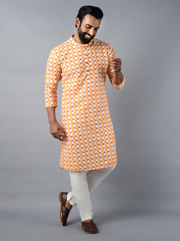 Make a statement at celebrations with this elegant yellow kurta set.