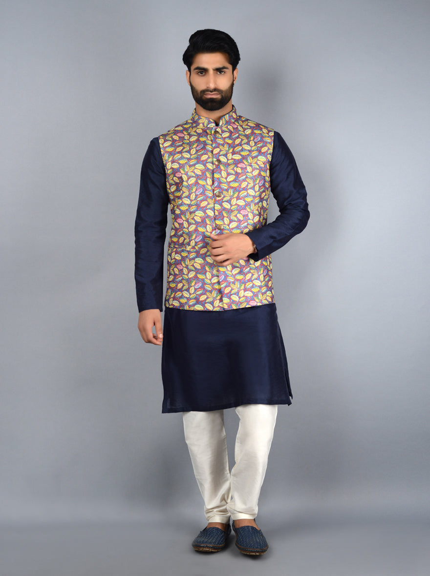 Exquisite blue Bandhgala jacket, perfect for enhancing your look at weddings and special gatherings.