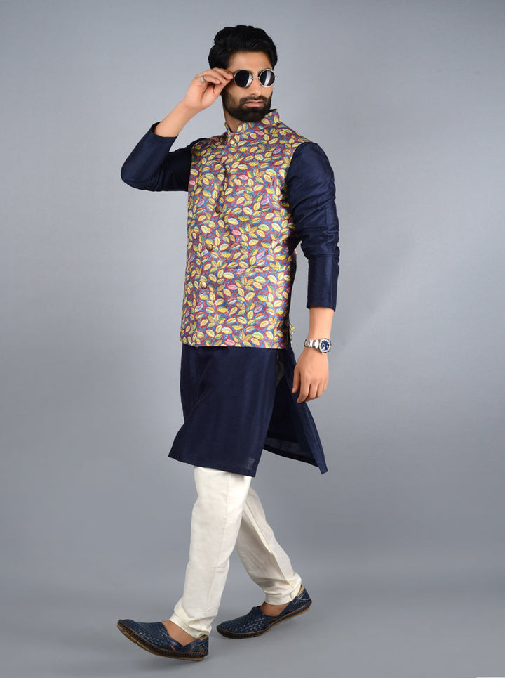 Elegant blue Bandhgala jacket designed for weddings, offering sophistication and style for any special occasion.