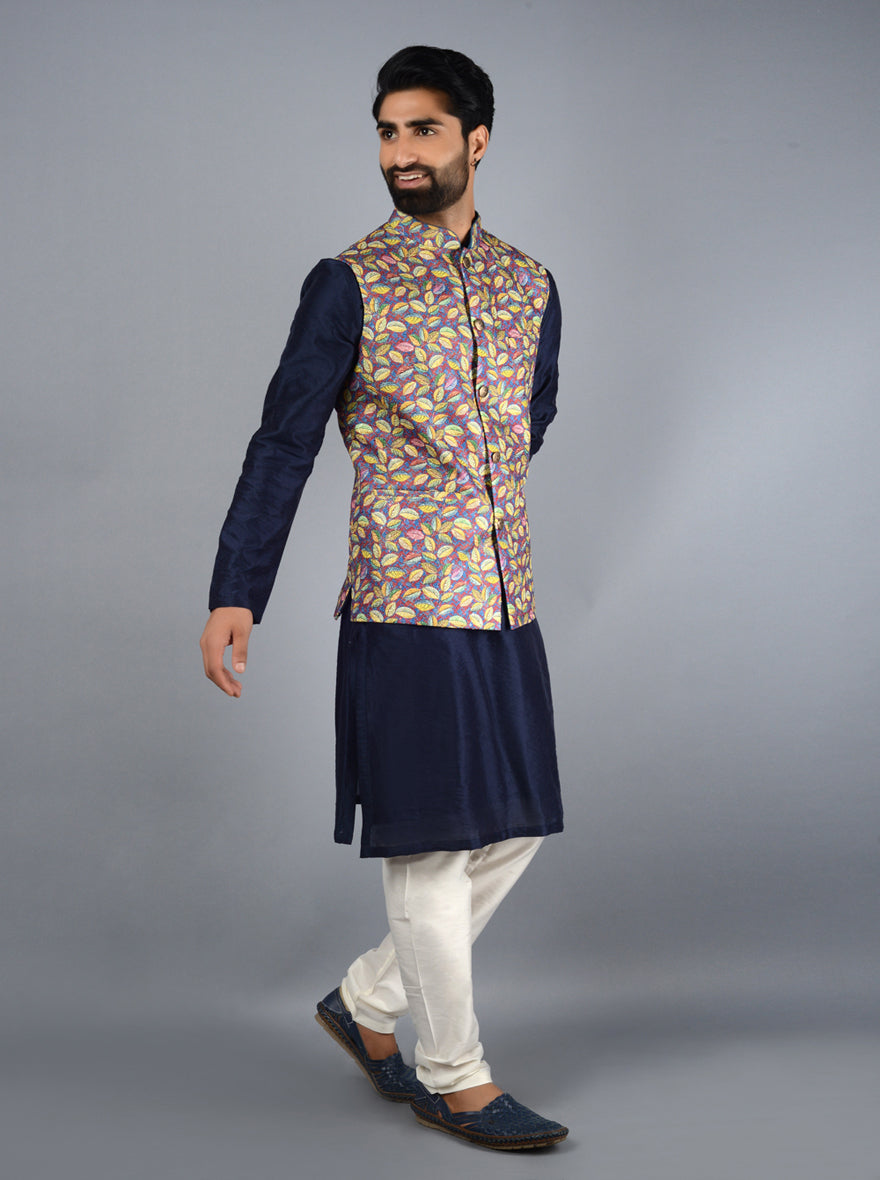 Chic blue Bandhgala jacket, the perfect choice for weddings, enhancing your overall appearance with elegance.