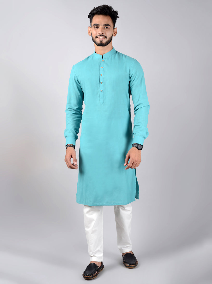 Elevate your look with this self-design Sea Green Kurta Set.