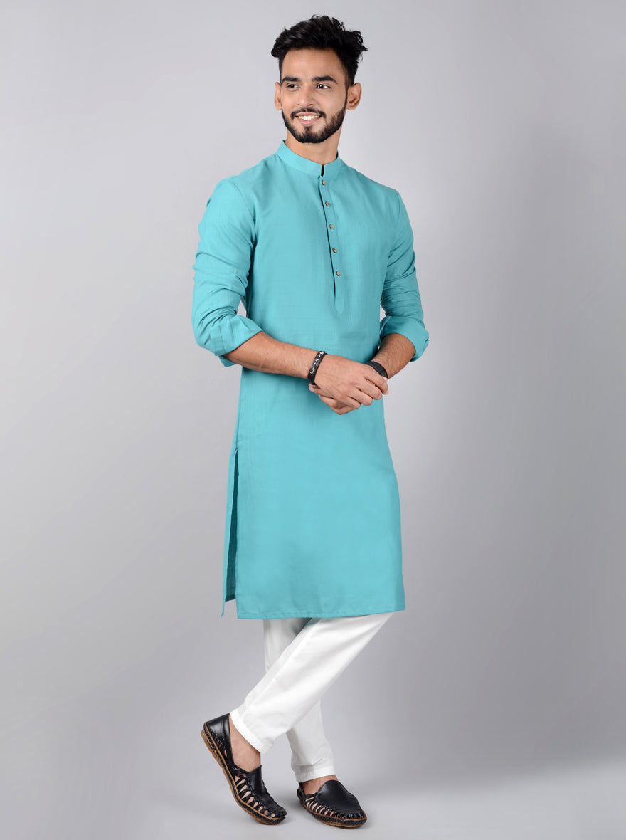 Trendy sea green kurta pajama, ideal for enhancing your ethnic collection.