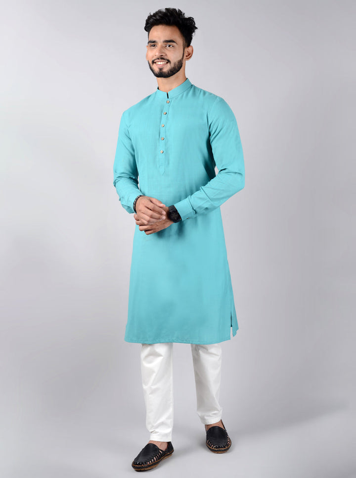 Elegant sea green kurta set, designed for modern men.