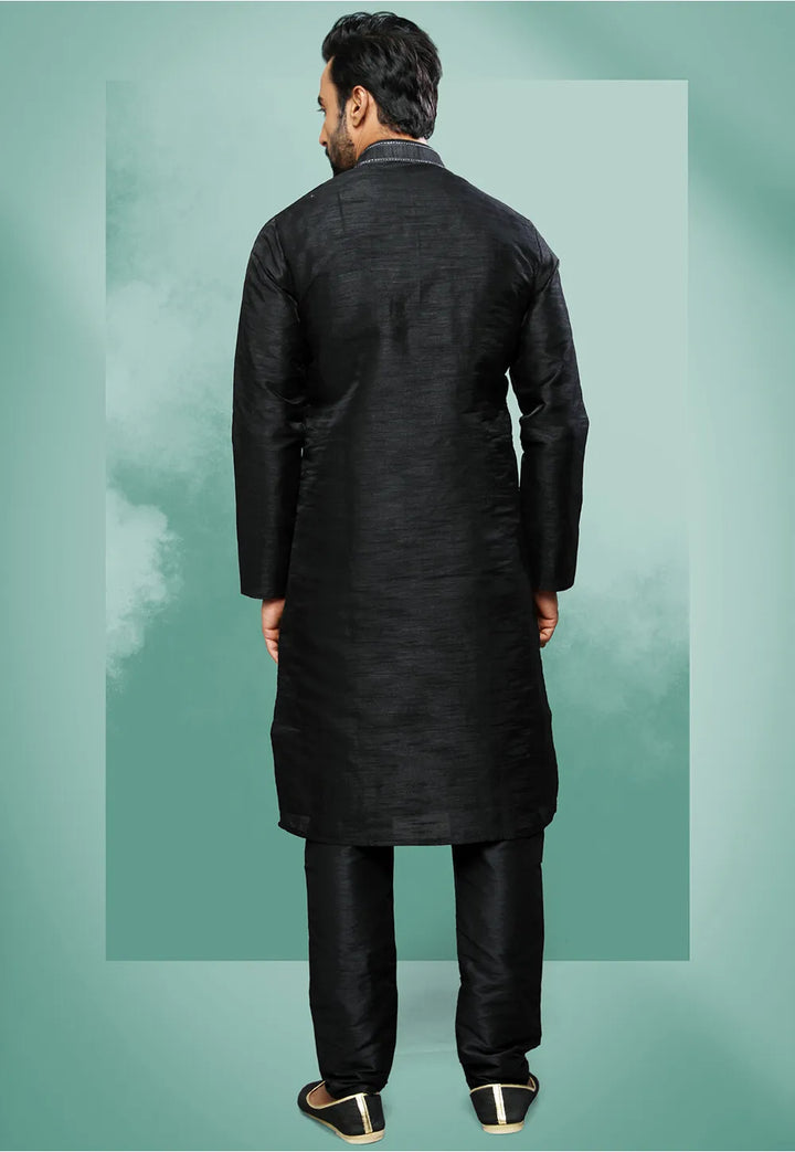 Modern Black Art Silk Kurta Pajama | Luxury Attire for Weddings & Special Moments