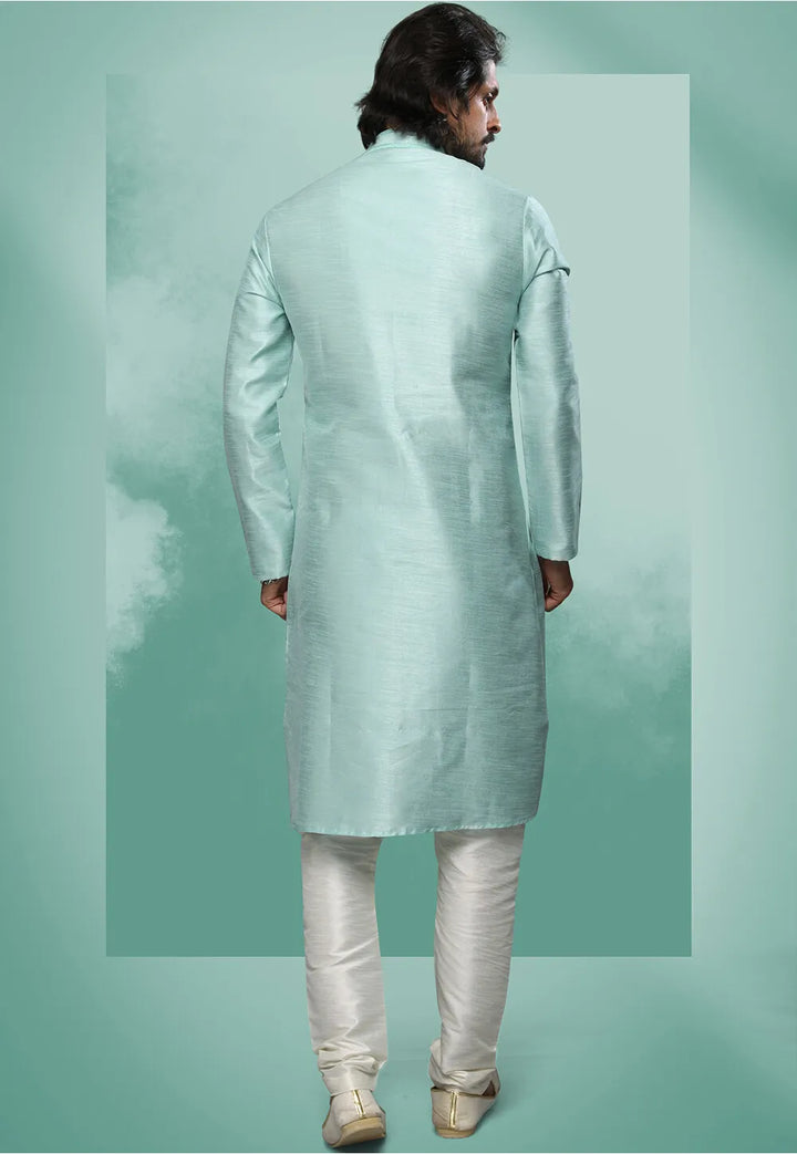 Light Pista Green Art Silk Premium Kurta Pajama | Handcrafted with Intricate Details for Timeless Appeal