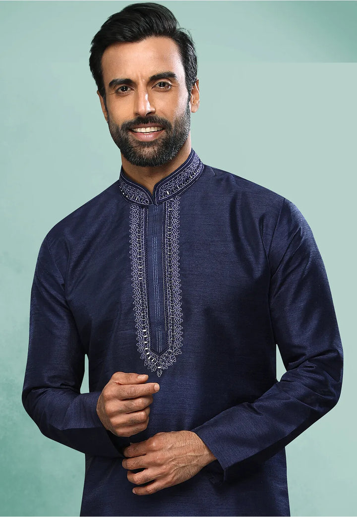 Glamorous Blue  Art Silk  Kurta Pajama | Designed for Those Who Appreciate True Craftsmanship