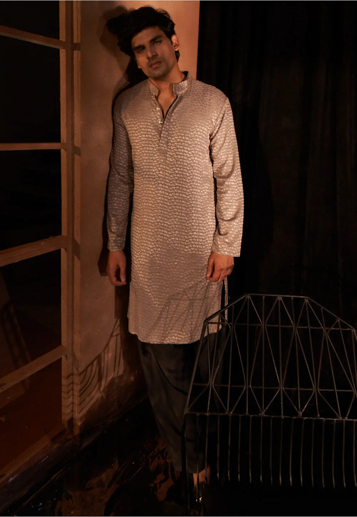 Indian Cultural Kurta Set | Elegant Light Mauve Viscose with Silk Pyjama