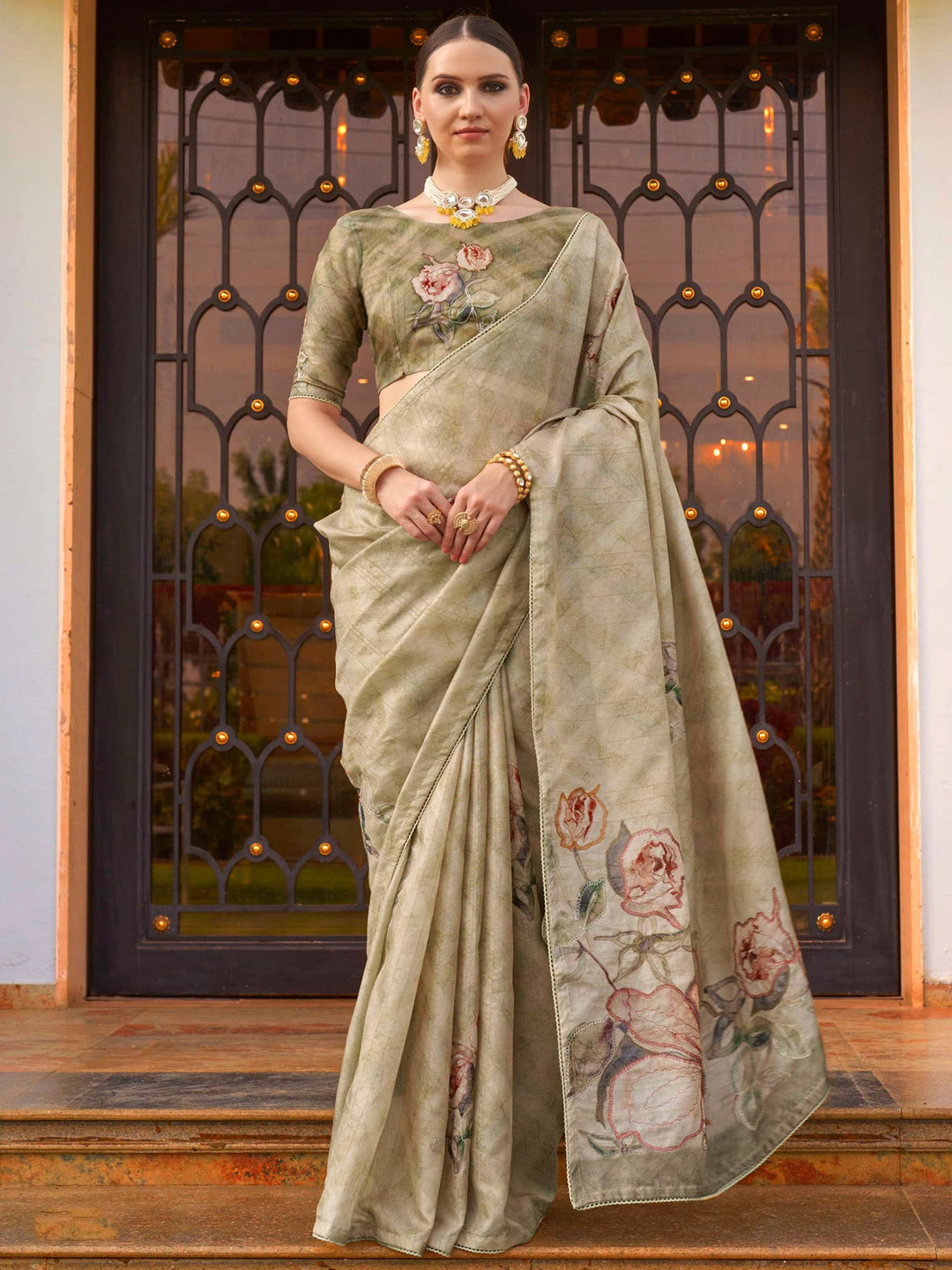 Green silk saree crafted for elegance and style.