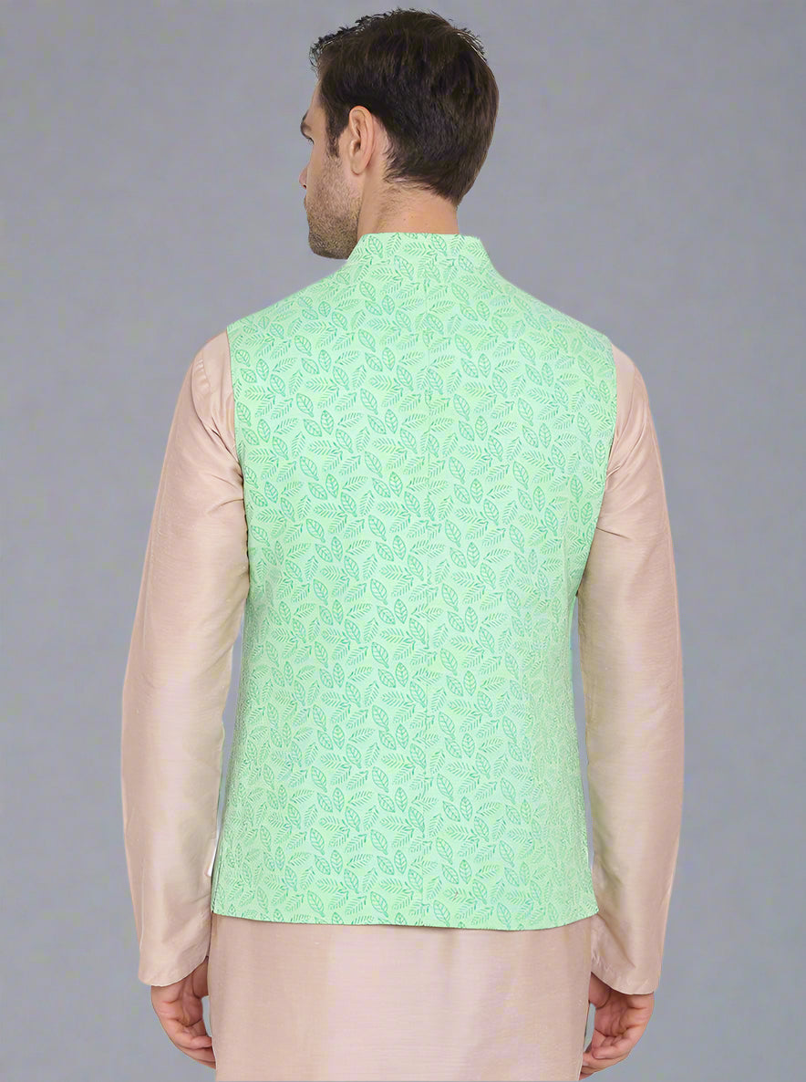 Elegant light-green waistcoat designed for comfort, making it a great choice for festive occasions.