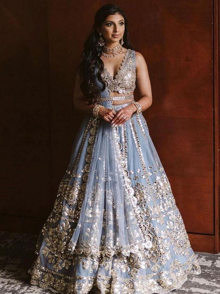 Grey Embroidered Net Wedding Lehenga Choli | Elegant Bridal Wear