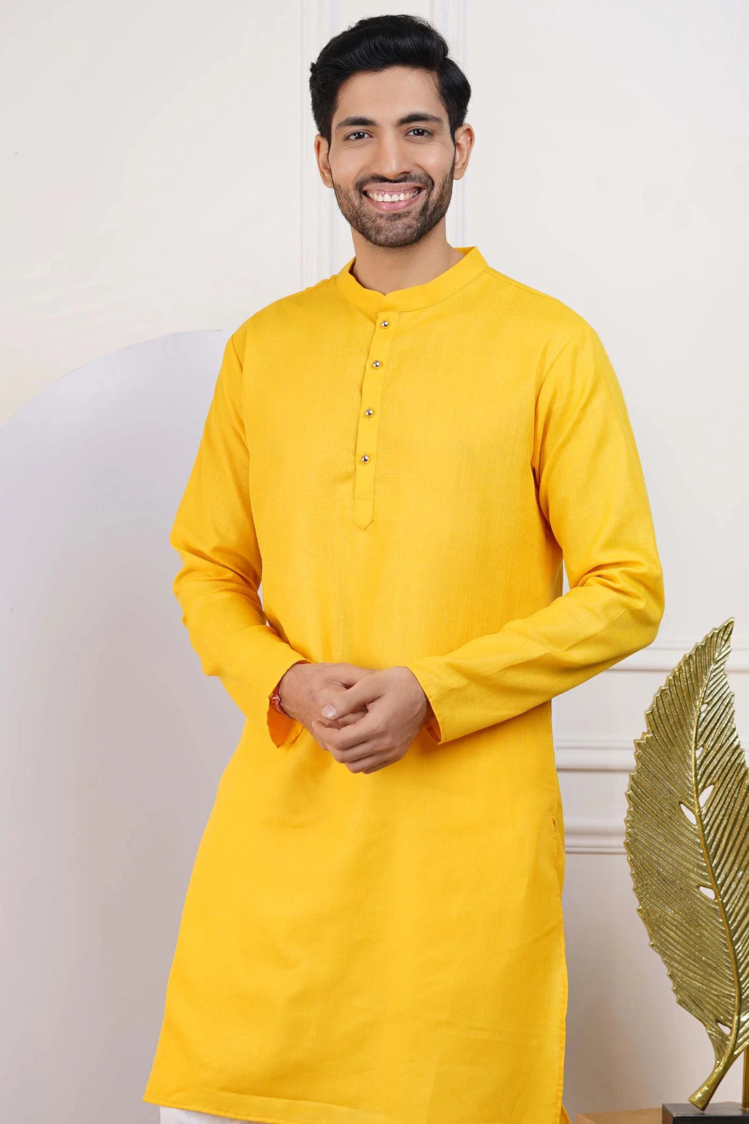 Sunshine Yellow Kurta and Crisp White Pyjama Set for Men