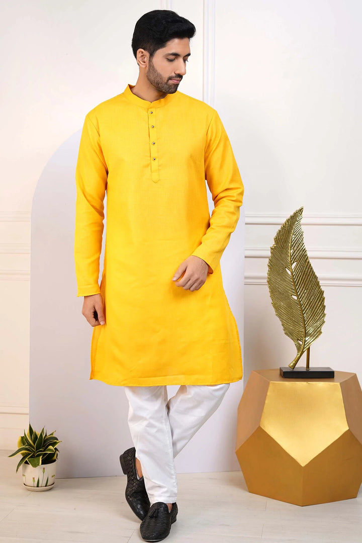 Sunshine Yellow Kurta and Crisp White Pyjama Set for Men