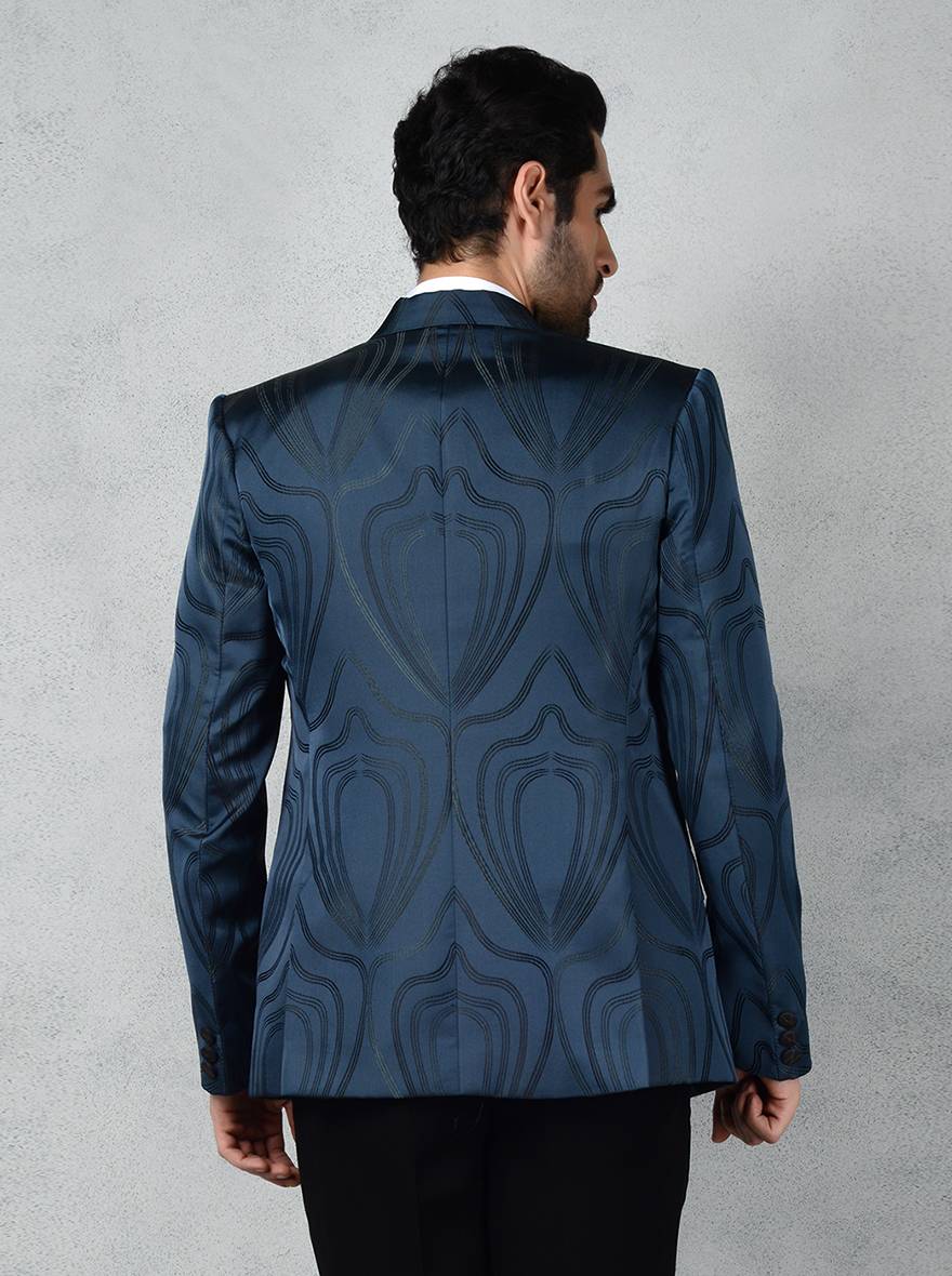 Formal men's blue suit featuring a jacquard self-texture and regular fit by JadeBlue.