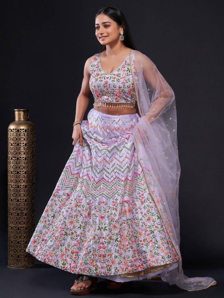 Simple Yet Sophisticated Light Purple Lehenga | Satin Silk with Threadwork