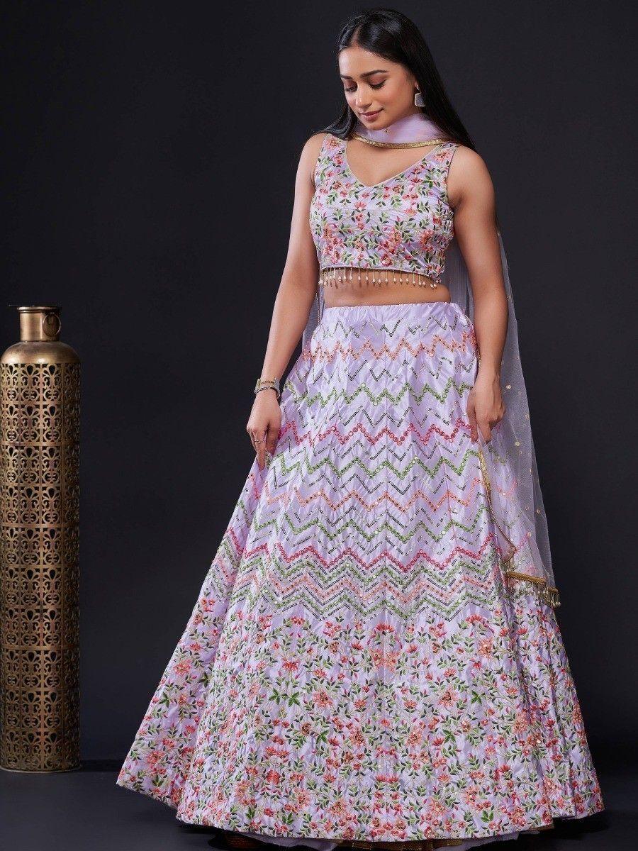 Simple Yet Sophisticated Light Purple Lehenga | Satin Silk with Threadwork