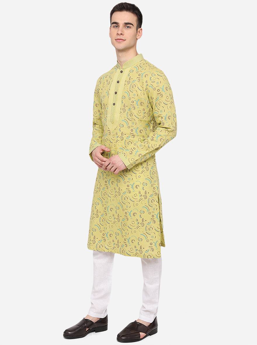 Trendy corn yellow kurta pajama, ideal for enhancing your ethnic collection.