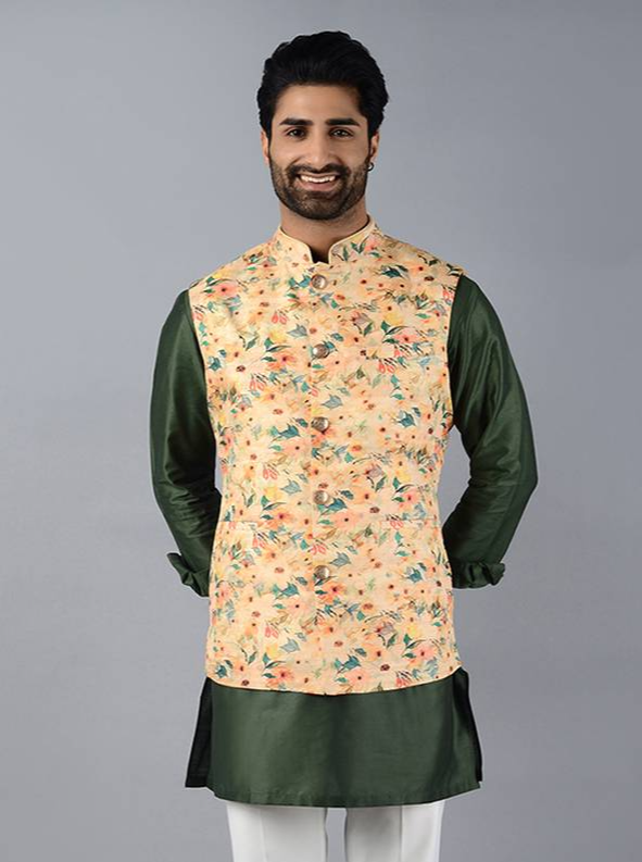 Elegant Cream Bandhgala | Men’s Silk Blend Nehru Jacket Style