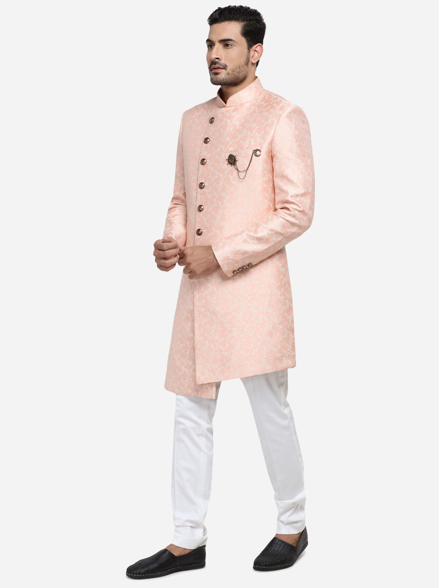 Coral Peach mid-length jacket for men, USA ethnic wear fashion.