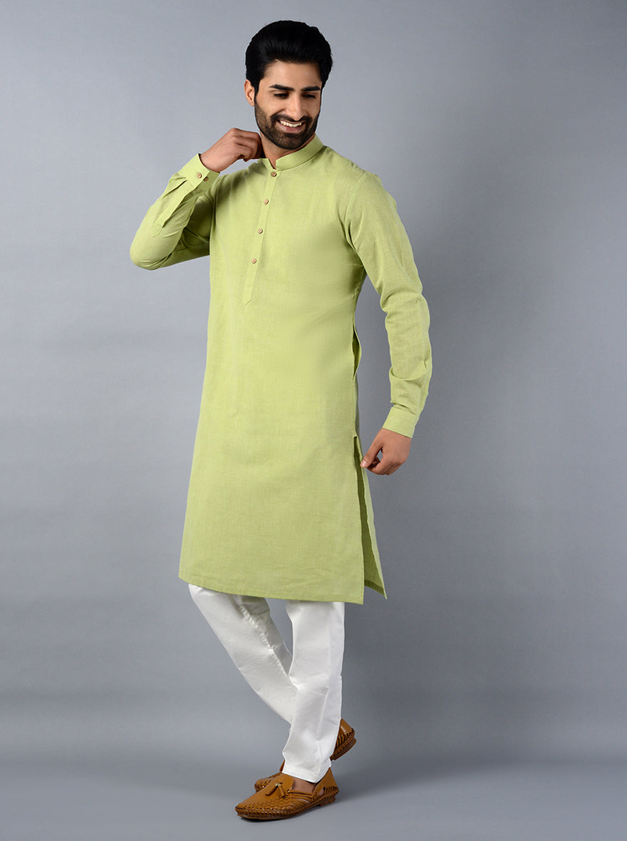 Celebrate in style with our elegantly designed leaf green kurta set for traditional events.