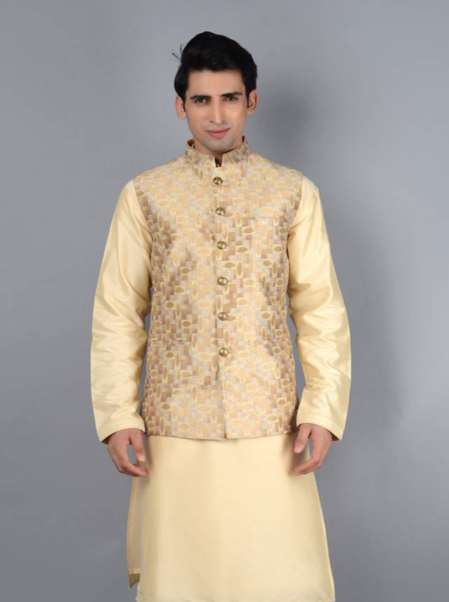 Beige & Gold Bandhgala Jacket | Perfect for Any Formal Occasion