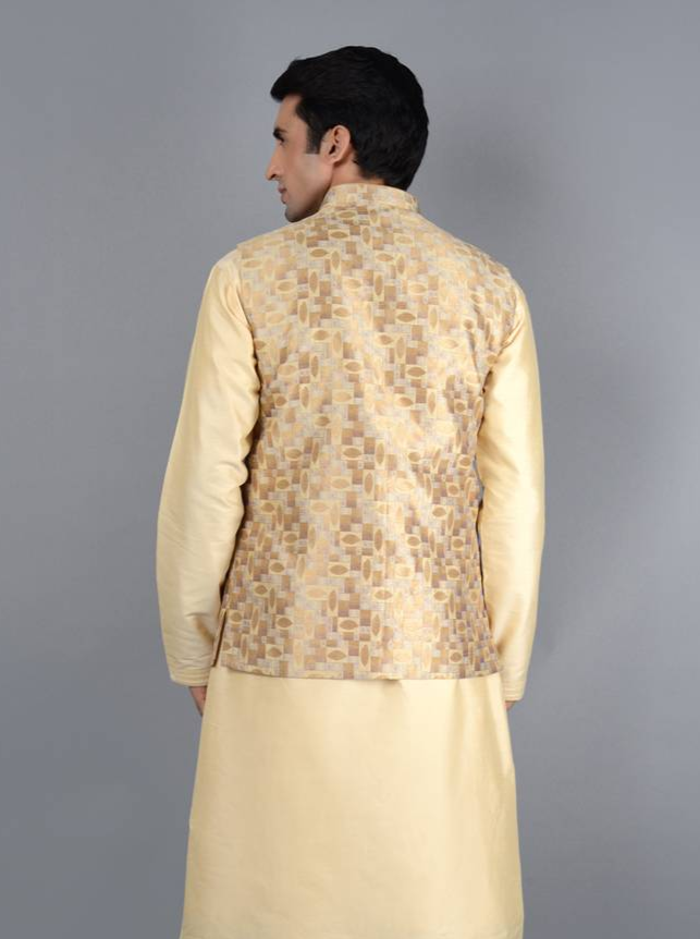 Beige & Gold Bandhgala Jacket | Perfect for Any Formal Occasion