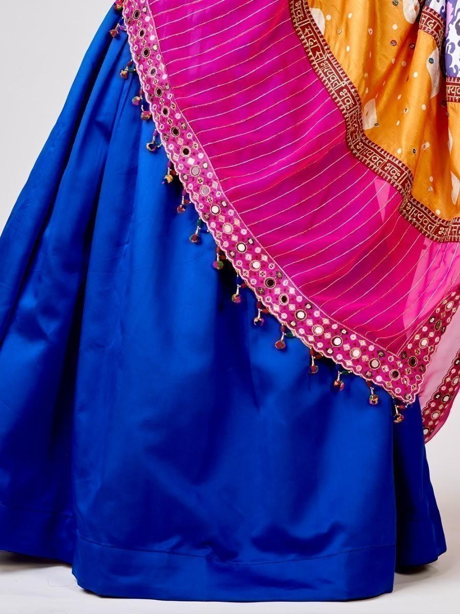 Traditional Blue Silk Lehenga | Mirror & Thread Work Choli with Dupatta