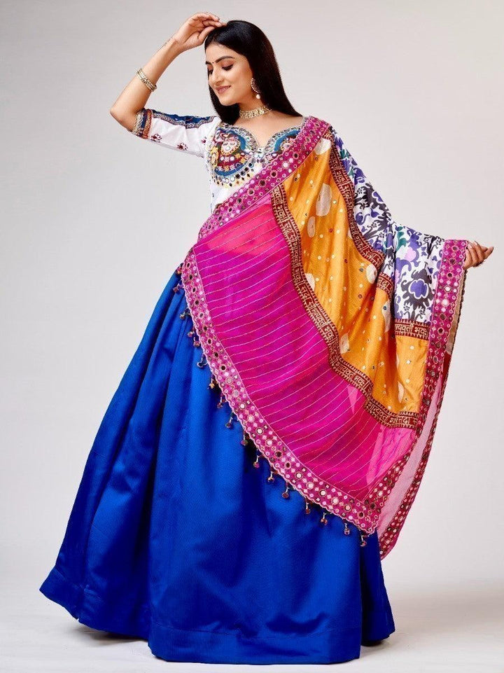 Traditional Blue Silk Lehenga | Mirror & Thread Work Choli with Dupatta