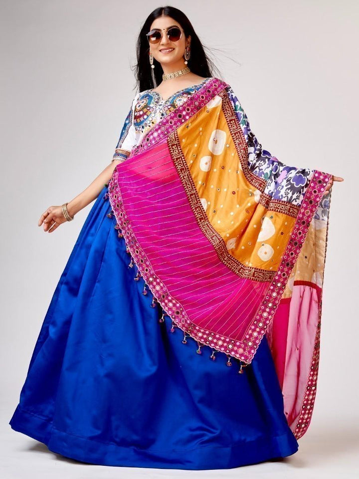 Traditional Blue Silk Lehenga | Mirror & Thread Work Choli with Dupatta