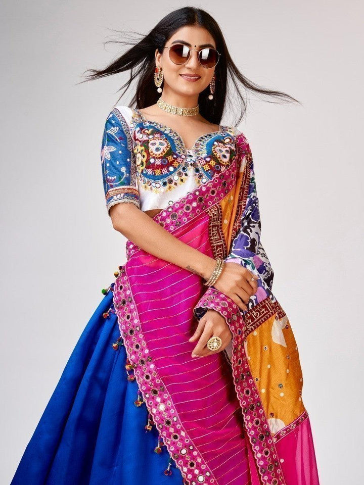 Traditional Blue Silk Lehenga | Mirror & Thread Work Choli with Dupatta