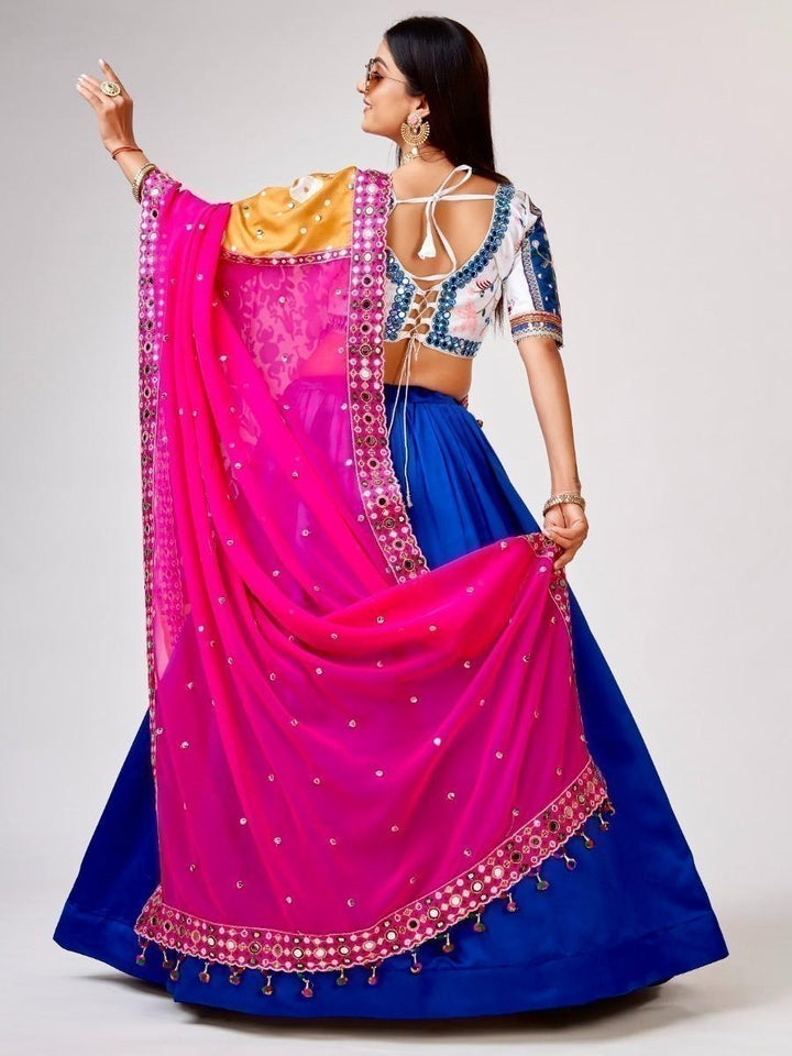 Traditional Blue Silk Lehenga | Mirror & Thread Work Choli with Dupatta